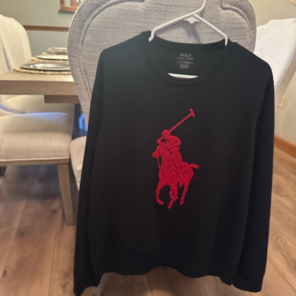Polo by Ralph Lauren Black Crewneck Sweater with Red Embroidered